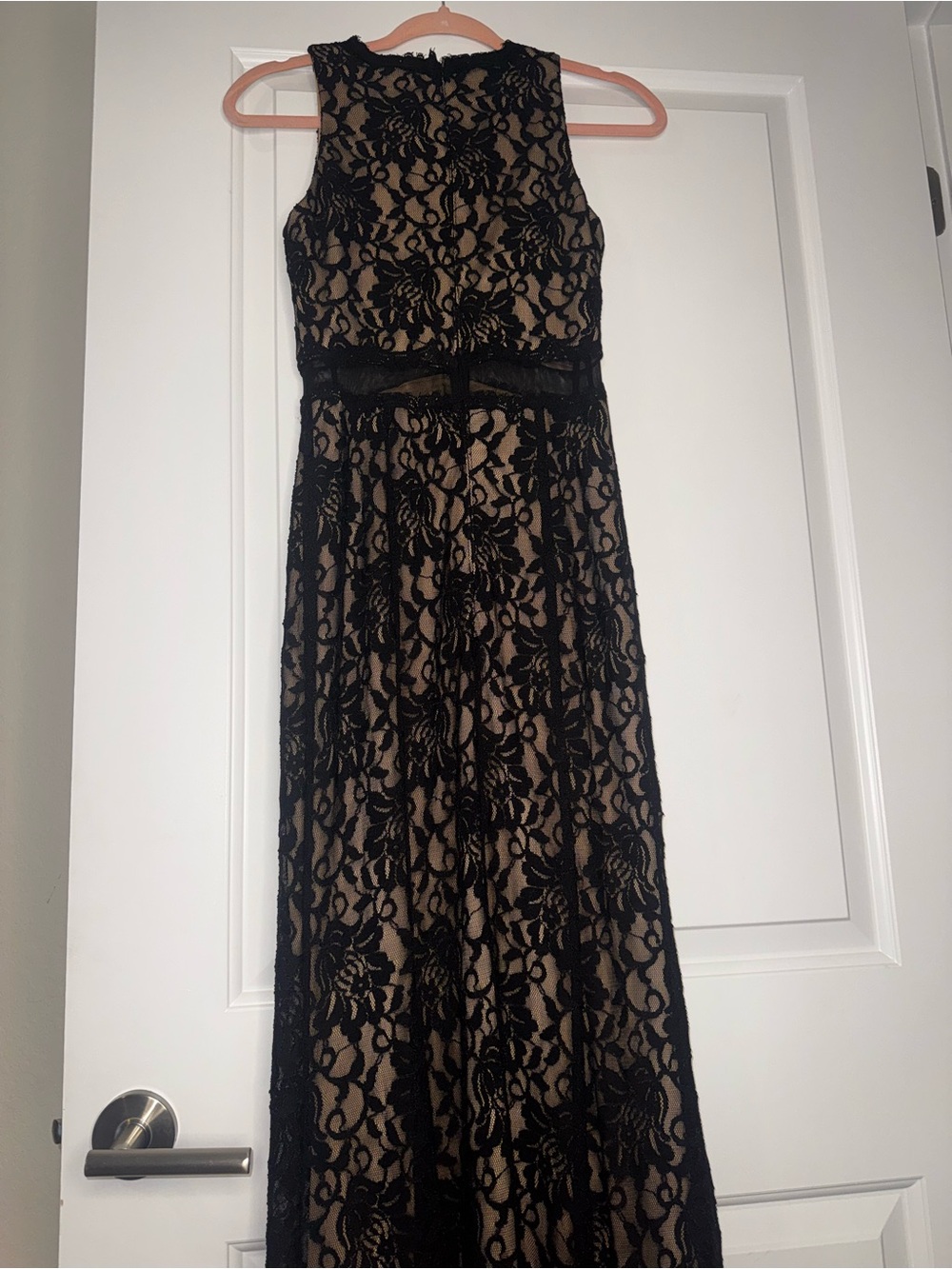 Xscape Black Lace Maxi Dress with Nude Lining